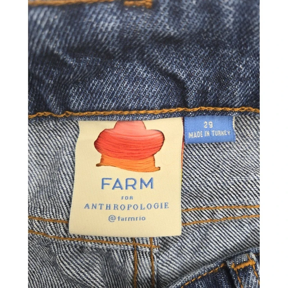 Farm Rio Denim Shorts Crochet Patches Size 29 Granny Square Cut Offs